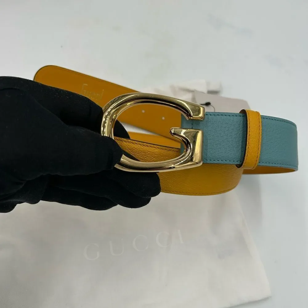 Men's Gucci, two tone, leather belt, memorable buckle size 100 cm/40 inches